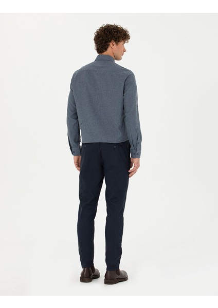 Lacivert Armürlü Slim Fit Kanvas Pantolon fırsatları