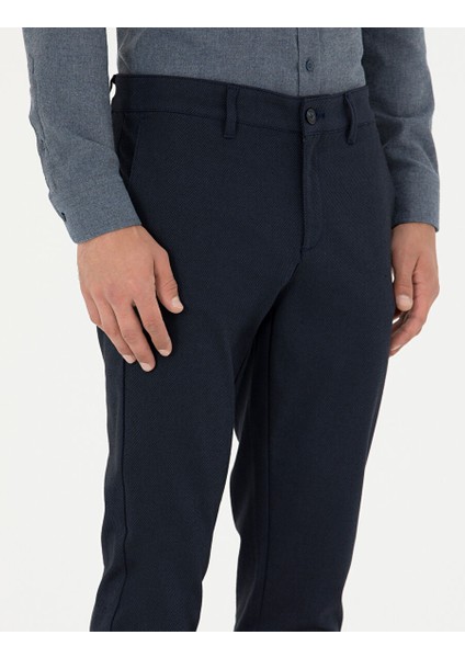 Lacivert Armürlü Slim Fit Kanvas Pantolon indirimleri