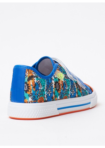 Mavi - Turuncu Erkek Çocuk Sneaker Lotus Prınt