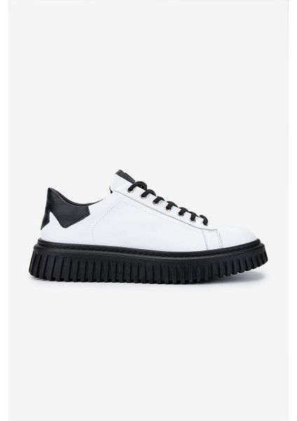 Beyaz-Siyah Erkek Deri Sneaker 352 21233 Erk Ayk SK24-25