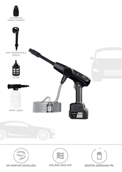 Akülü Şarjlı Yüksek Basınçlı Oto Araba Bahçe Yıkama,temizleme Su