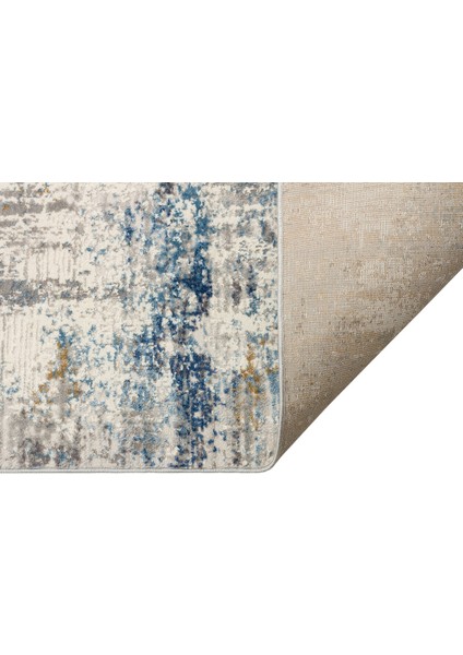 Lagos Lgs 09 Krem Mavi - Yıkanabilir Hav Vermez Modern Desenli Halı
