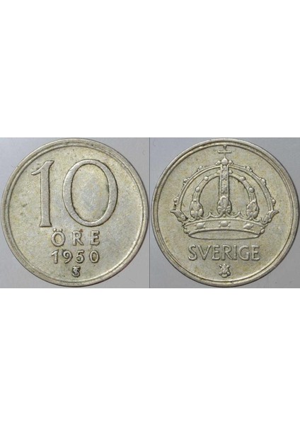 Isveç Gümüş 10 Öre 1950. 1,44 Gr.