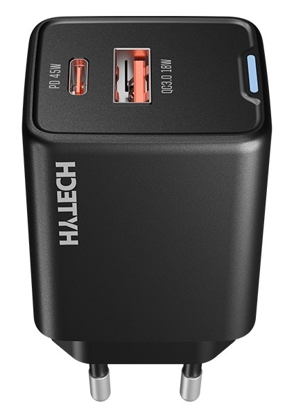 HY-XEG45 Type USB-C 45W PD + 18W USB QC 3.0 GAN Siyah Hızlı Ev Şarj Adaptörü modelleri