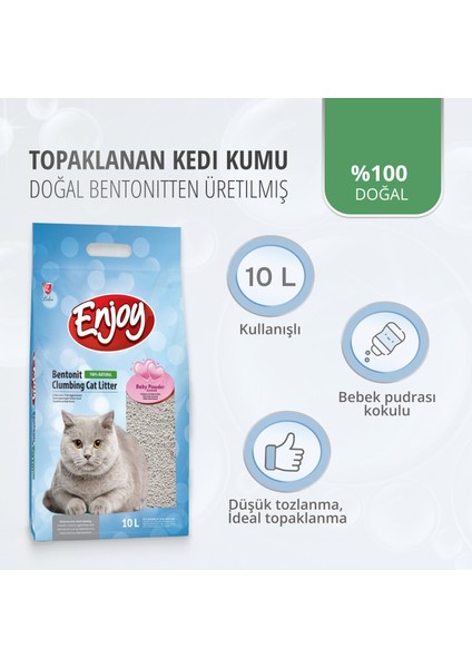 Bentonit Kedi Kumu 10 Lt (Bebek Pudra)