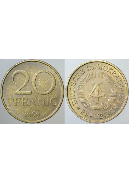 Doğu Almanya 20 Pfennıg 1969 Bu Tipin Basılmaya Başlandığı Ilk Yıl.