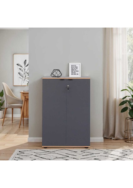 Rio 3 Raflı Kapaklı Kitaplık-Antrasit-Kontra 72X109X34 cm (Gxyxd)