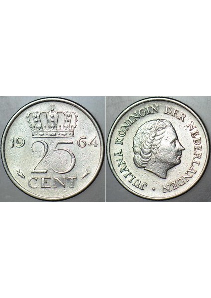 Hollanda 25 Cent 1964 Kraliçe Julıana Dönemi.