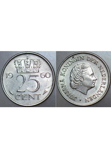 Hollanda 25 Cent 1960 Kraliçe Julıana Dönemi.