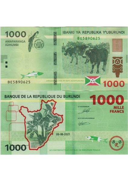 Burundi 1000 Frank 2021 Çil Kondisyon.