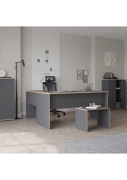 Rio L Ofis Masası - Antrasitkontra 160X75X144 cm (Gxyxd)