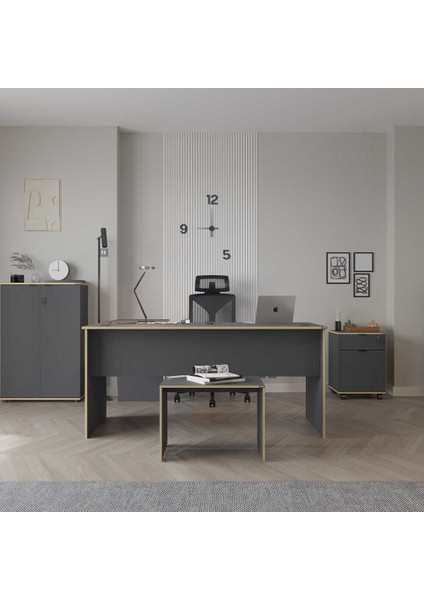 Rio L Ofis Masası - Antrasitkontra 160X75X144 cm (Gxyxd)
