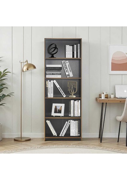 Modern 5 Raflı Kitaplık-Antrasit-Kontra 64X182X26 cm (Gxyxd)