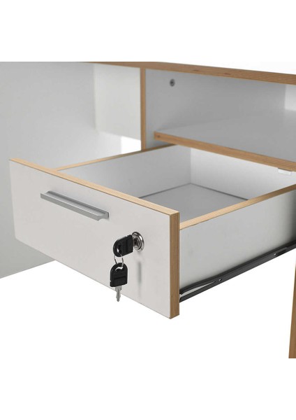 Concept Kilitli Çekmeceli Çalışma Masası-Mat Lake Beyazkontra 120X75X60 cm (Gxyxd)