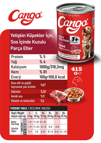 Yetişkin Yaş Köpek Maması Kuzu Etli 415GR 6lı