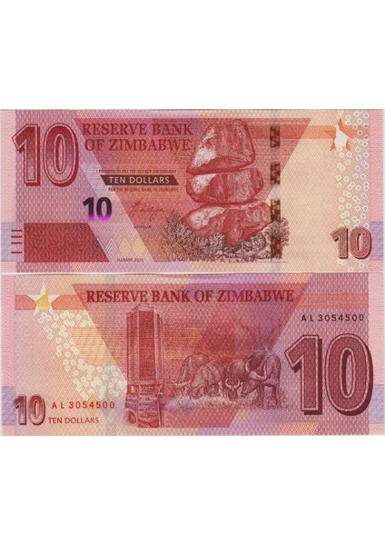 Zimbabve 10 Dolar 2020. Zimbabwe Doları. Çil Kondisyon.