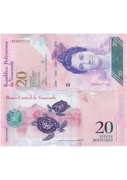 Venezuela 20 Bolivar 2013. x Seri Nolu. Çil Kondisyon.