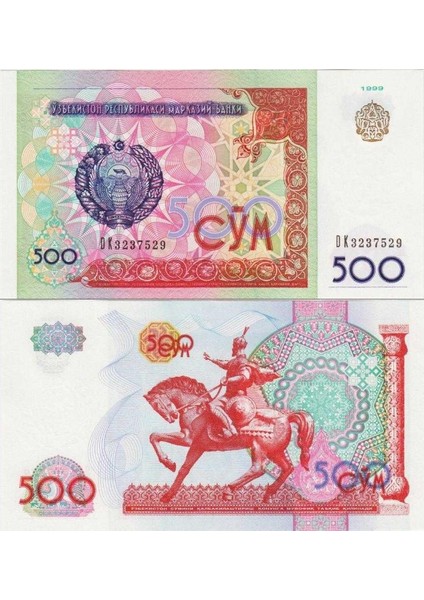 Özbekistan 500 Som 1999 Çil Kondisyon.