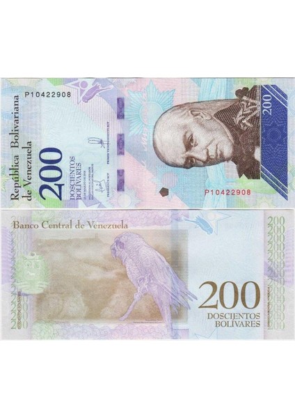 Venezuela 200 Bolivar 13 Mart 2018 Q Serisi. Papağan Temalı. Çil Kondisyon