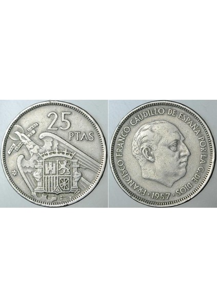 Ispanya 25 Peseta 1957 (58) Nadir Tarih. Franco Dönemi.