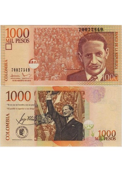 Kolombiya 1000 Peso 2015. Çil Kondisyon