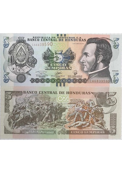 Honduras 5 Lempira 2019 Çil Kondisyon.