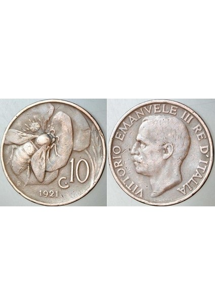 Italya 10 Centesımı 1921. Kral Iıı. Vıttorıo Emanuele Dönemi.