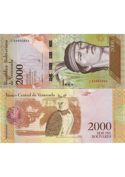 Venezuela 2000 Bolivar 2016 Çil Kondisyon.