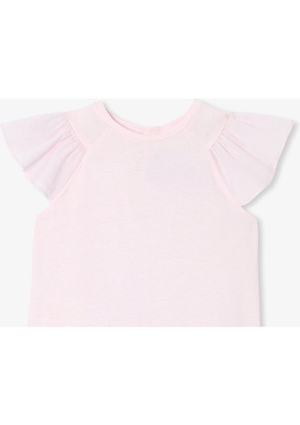 Kız Çocuk Fırfırlı Kol Jarse T-Shirt