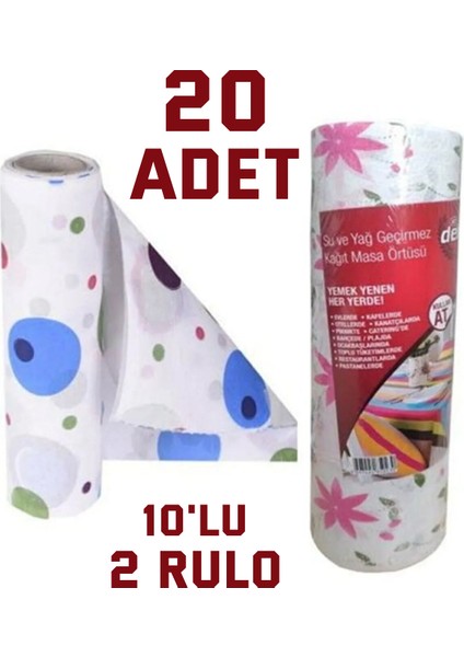 20 Adet Kullan At Masa Örtüsü Sıvı Geçirmez 2 Rulo 100 x 120 cm Sofra Kağıdı Piknik Örtüsü