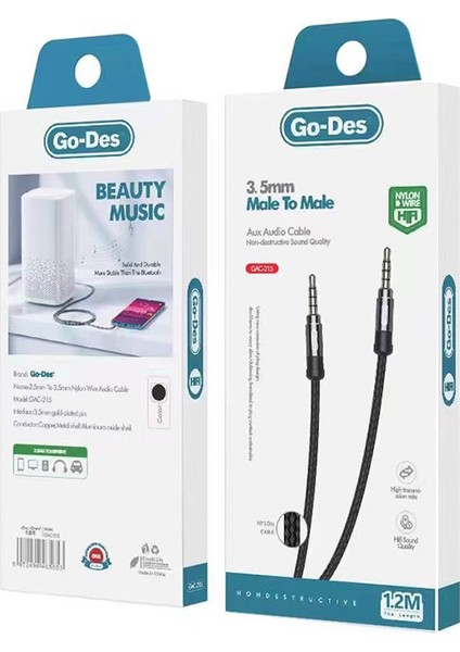 Go Des GAC-215 Aux Audio Ses Kablo 3.5mm Siyah modelleri