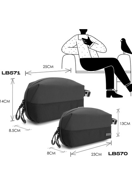 LB570 23CM Su Geçirmez Aşınmaya ve Çizilmeye Dayanıklı Aksesuar Çantası Siyah