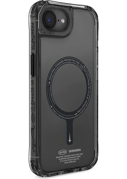 iPhone 16E Uyumlu Kılıf M-Safe Şarj Özellikli Şeffaf Airbag Tasarımlı Skinarma Saido Kapak Siyah modelleri