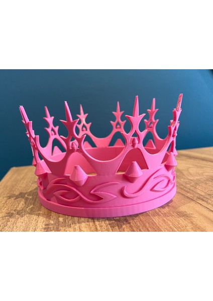 Prenses ve Kraliçe Tacı – Pembe - 3D Baskı Kostüm Aksesuarı – Doğum Günü Tacı (14 cm Çaplı)