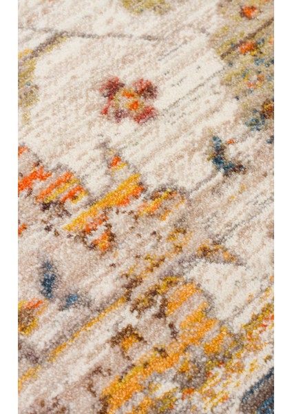 PTA 16 CREAM MULTY - PIETRA - Sıcak Renk Tonlu Etnik Desenli Yumuşak Dokulu Makine Halısı - CREAM MULT - 290*380