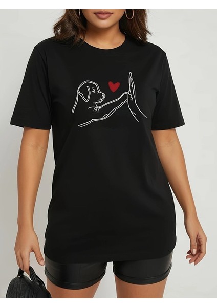 Kadın Kısa Kollu Bisiklet Yaka Köpek Baskılı Viskon Bluz fırsatları