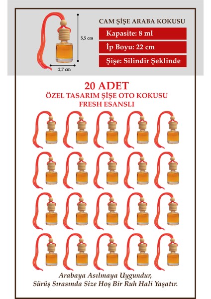 Bymeyla Fresh Ferah Koku Esanslı 20 Li Cam Şişede Oto Kokusu ve Oto Aksesuarı