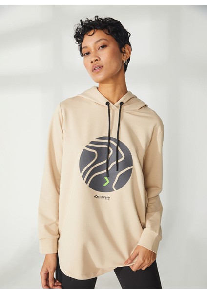 W-Alves Bej Kapüşon Yaka Relaxed Fit Nakışlı Kadın Sweatshirt fiyatları