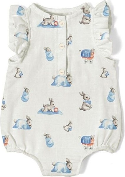 Müslin Kız Bebek Fırfırlı Kolsuz Tulum - Bébé Lapin