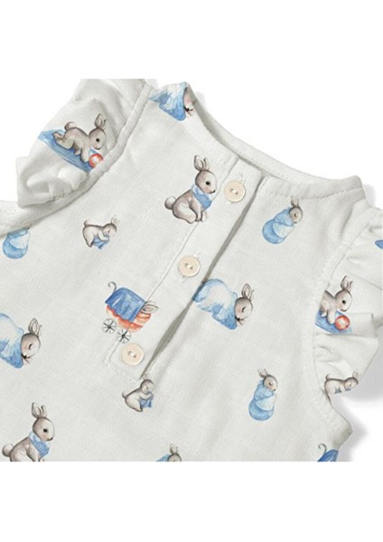 Müslin Kız Bebek Fırfırlı Kolsuz Tulum - Bébé Lapin