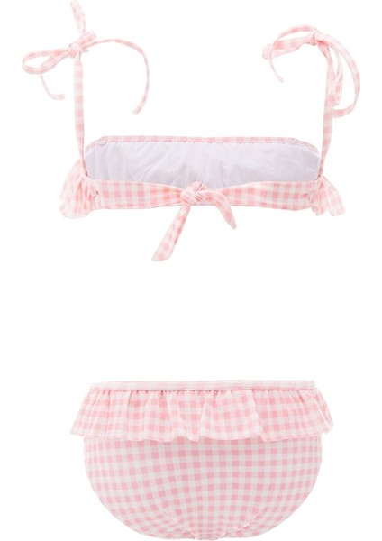 Pembe Volanlı ve Kareli Bikini
