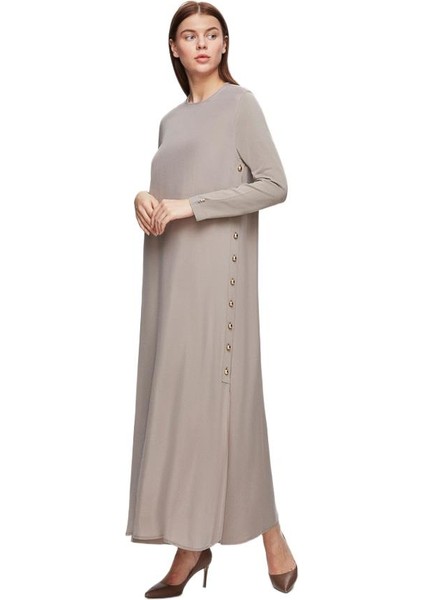 Vizon Yanları Düğmeli Cupro Elbise T25Y-4052