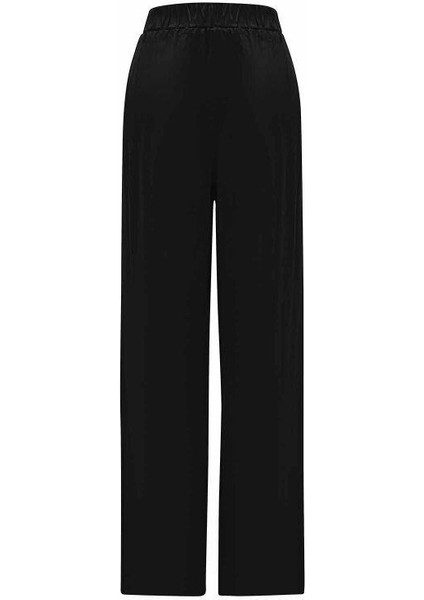 Siyah Beli Lastikli Bol Paça Cupro Pantolon T25Y-7007