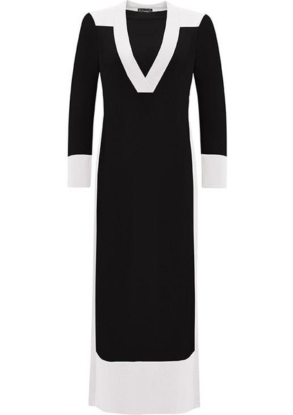 Siyah Iç Elbiseli V Yaka Triko Elbise T25Y-4040