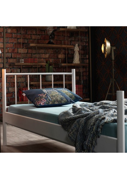 Falez Tek Kişilik Ferforje Metal Karyola-Beyaz fiyatları