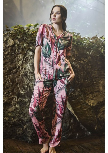 21034 Kadın Vişne Kısa Kollu Pijama Takım