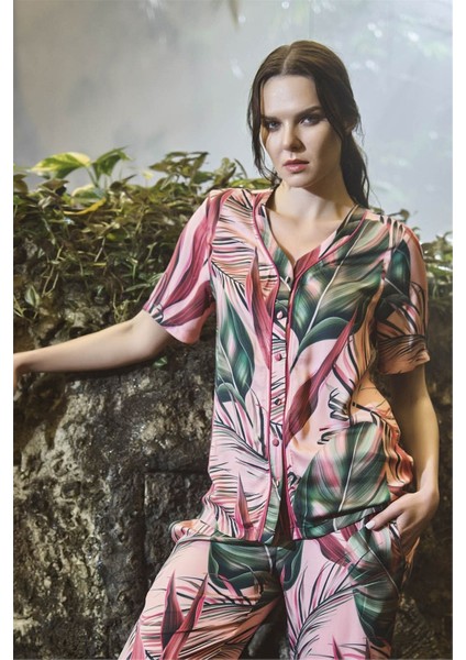 21034 Kadın Vişne Kısa Kollu Pijama Takım