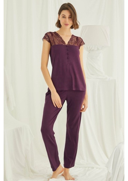 Kadın Bordo Kısa Kollu Pijama Takım 18420