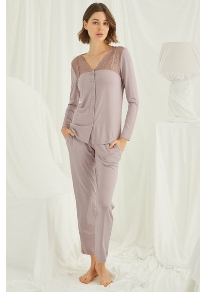 18434 Kadın Vizon Uzun Kollu Pijama Takım modelleri
