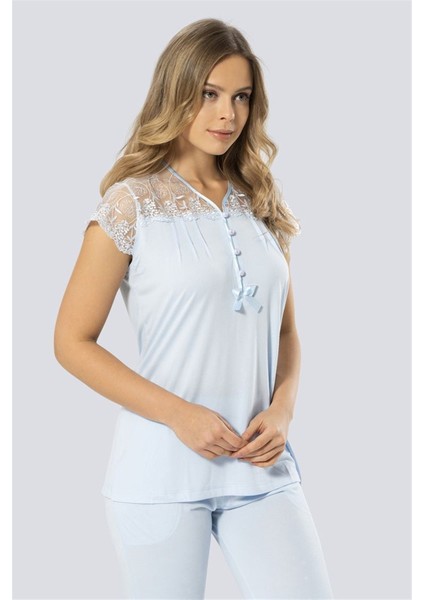 Kadın Mavi Dantelli Pijama Takımı 3197 fiyatları